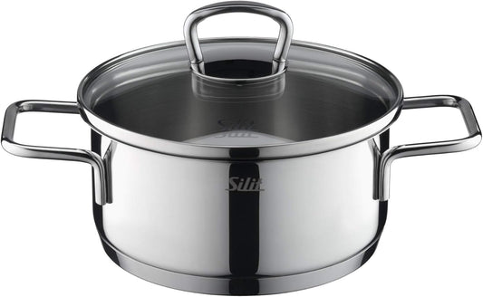 Silit Alicante - Juego de ollas de inducción (10 piezas, con tapa de cristal, acero inoxidable pulido, sin revestimiento)