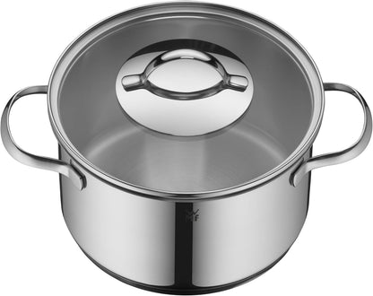 WMF Aparto - Juego de cacerolas para inducción (5 piezas, con tapa de cristal, acero inoxidable Cromargan pulido, sin recubrimiento, aptas para todo tipo de fuegos, sin escala, apto para lavavajillas)