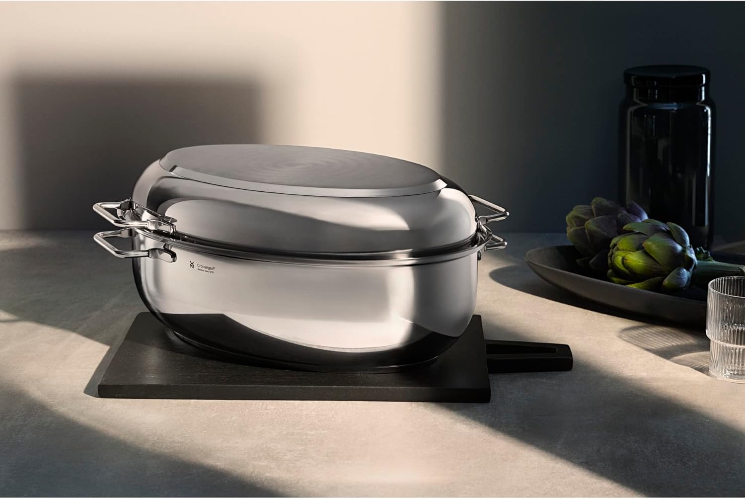 WMF asadera con tapa, apta para horno, asadera de inducción de 8,5 litros, acero inoxidable Cromargan, tapa de inducción, 41 x 28,5 x 18 cm