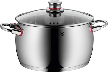 WMF Quaity One - Batería de Cocina 4 Piezas, Acero Inoxidable Apto para Inducción, 3 Cacerolas Altas de 16 cm, 20 cm y 24 cm, 1 Cazo 16 cm con 3 Tapas de Cristal