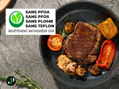 Just Perfecto Juego de Ollas y Sartenes Cocina Antiadherentes 21 Piezas, Batería de Cocina Antiadherentes Aluminio, para Todas las Cocinas, Incluso Inducción, Ollas Cocina con Tapas (21 Pcs Black)