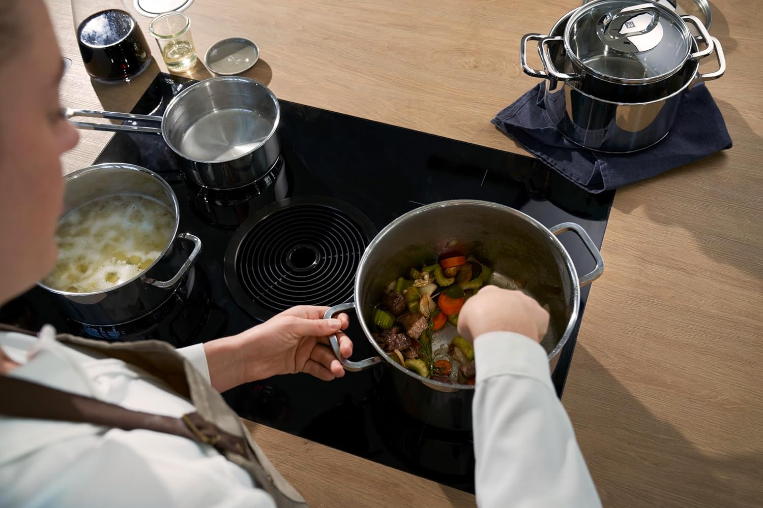 ZWILLING Juego de ollas de 5 Piezas, 4 Tapas, Apto para Inducción, Acero Inoxidable, Quadro