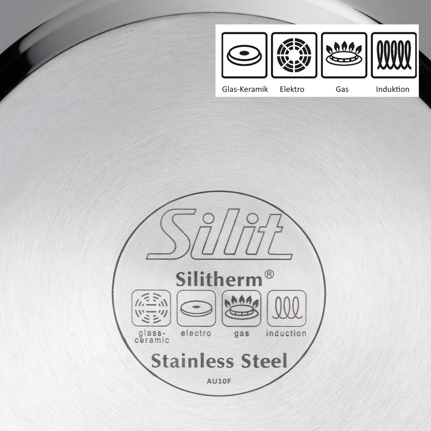 Silit Alicante - Juego de ollas de inducción (10 piezas, con tapa de cristal, acero inoxidable pulido, sin revestimiento)